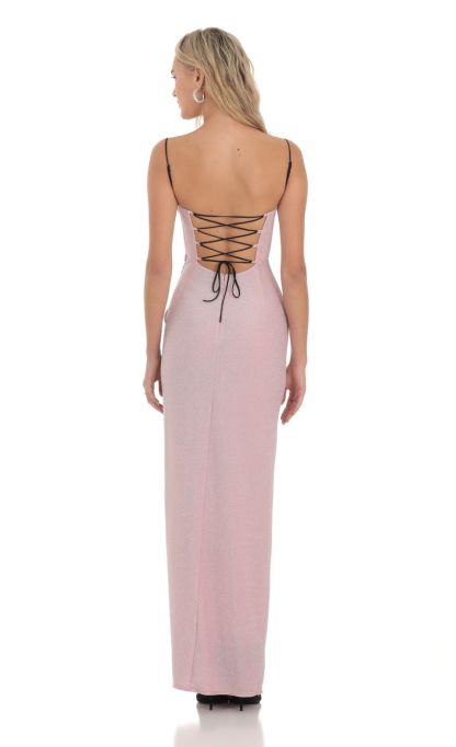 Shimmer Draped Bust Maxi Dress in Pink-Sunny Prom. All rights reserved.