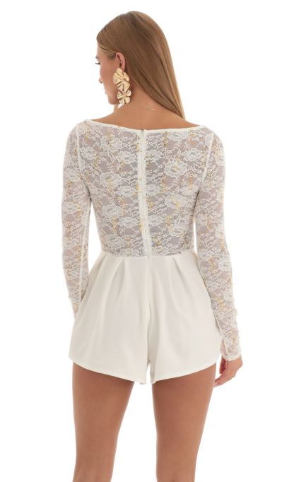 Sequin Lace Romper in White-Sunny Prom. All rights reserved.