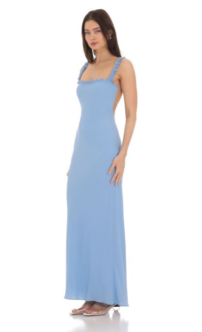 Square Neck Ruffle Strap Maxi Dress in Blue-Sunny Prom. All rights reserved.