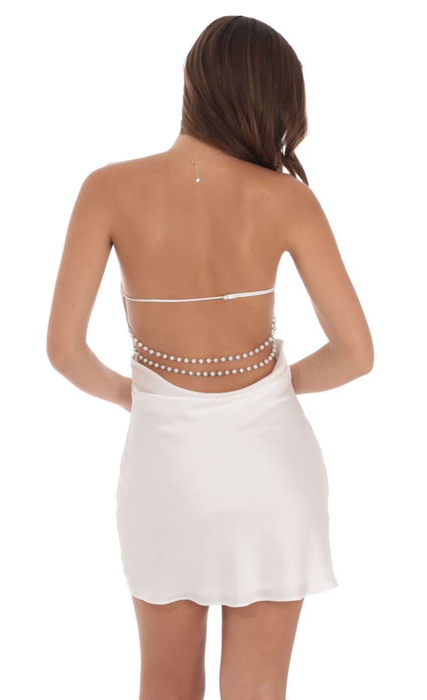 Satin Pearl Open Back Dress in White-Sunny Prom. All rights reserved.