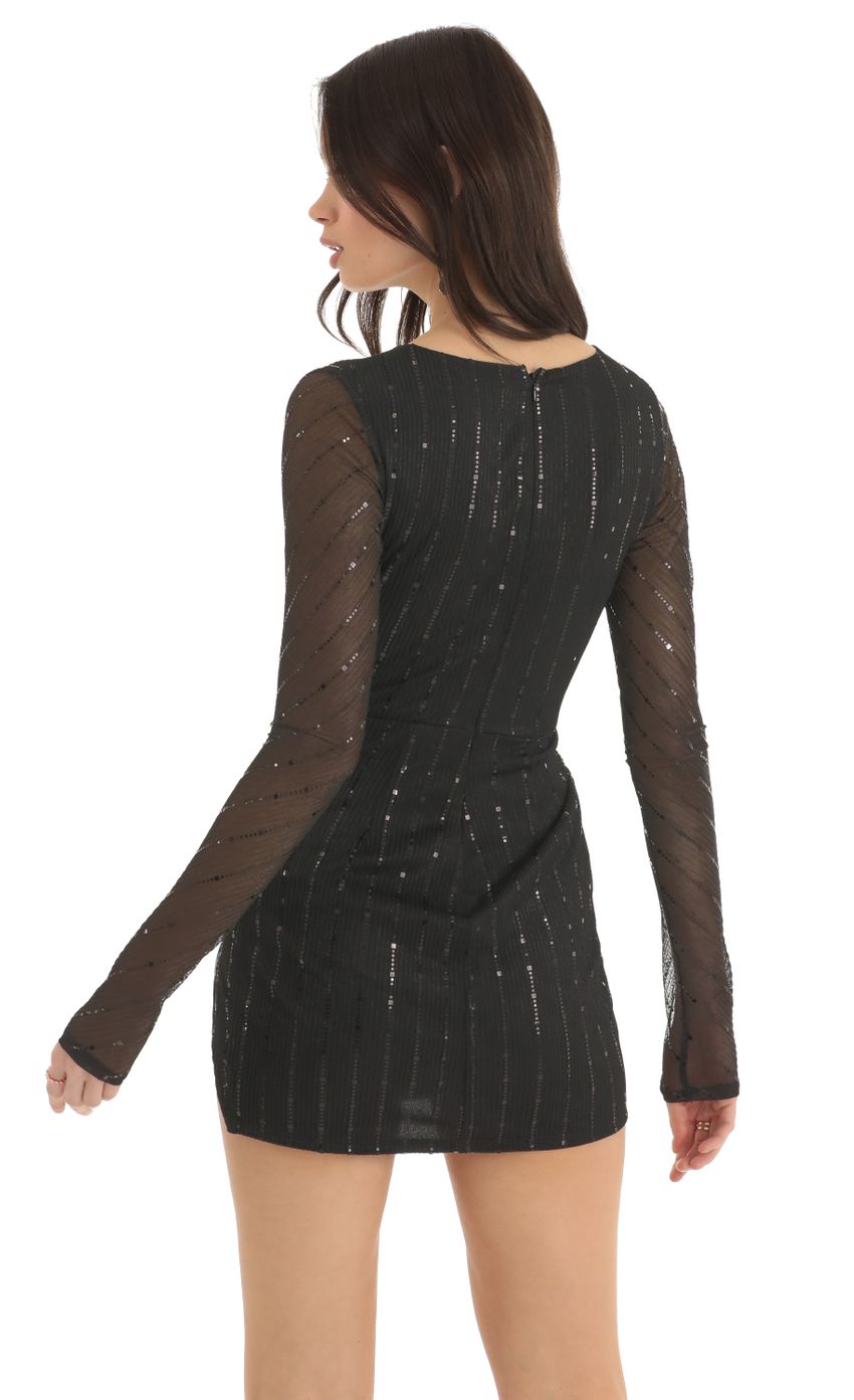 Striped Sequin Long Sleeve Dress in Black-Sunny Prom. All rights reserved.