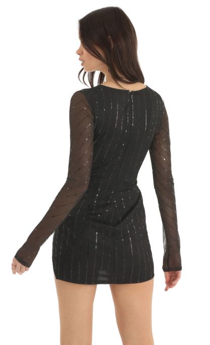 Striped Sequin Long Sleeve Dress in Black-Sunny Prom. All rights reserved.
