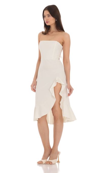 Strapless Back Bow Midi Dress in Ivory-Sunny Prom. All rights reserved.