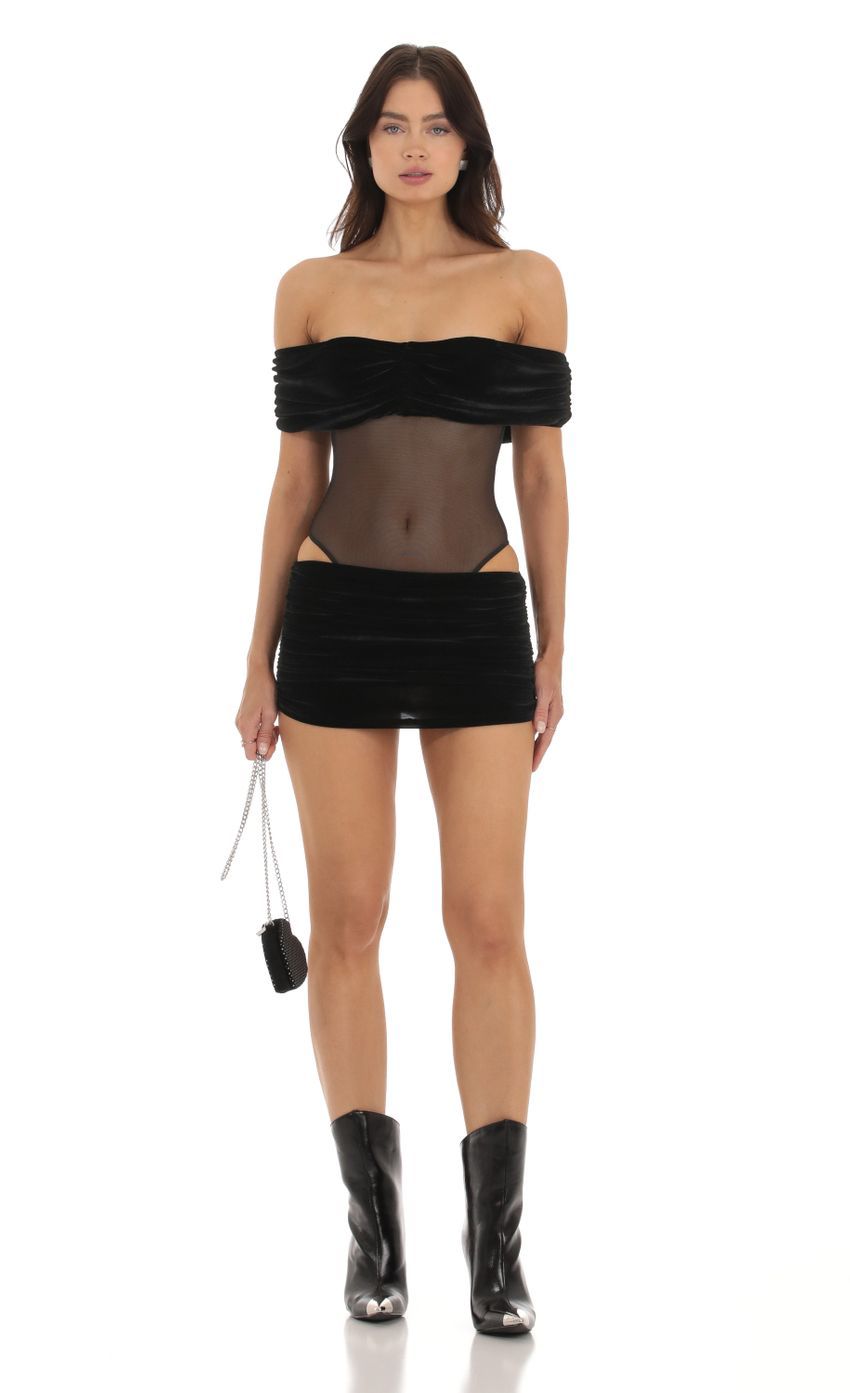 Velvet Off Shoulder Two Piece Set in Black-Sunny Prom. All rights reserved.