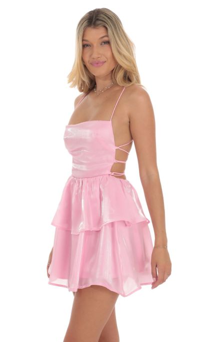 Shimmer Lace Up Dress in Pink-Sunny Prom. All rights reserved.