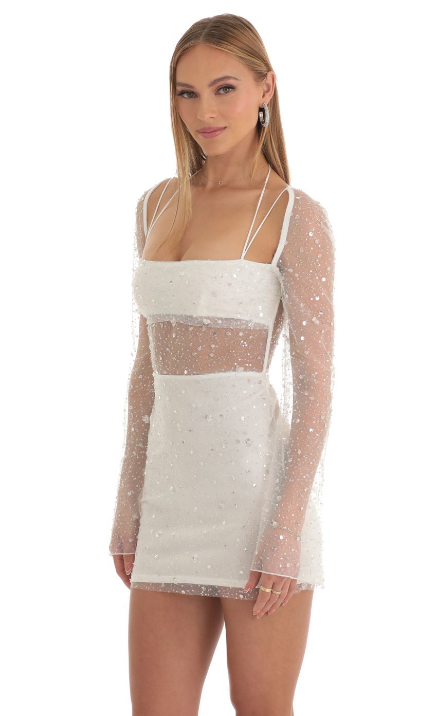 Sequin Long Sleeve Dress in White-Sunny Prom. All rights reserved.