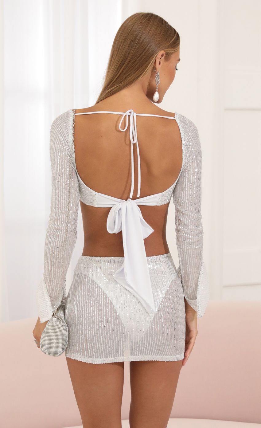 Sequin Three Piece Skirt Set in Silver-Sunny Prom. All rights reserved.
