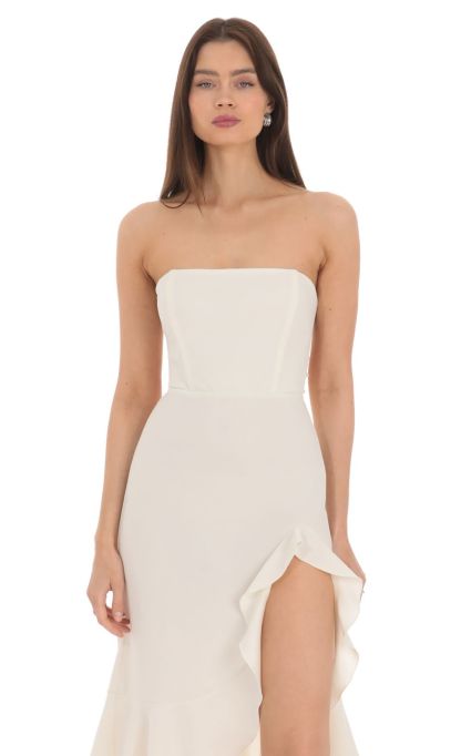 Strapless Back Bow Midi Dress in Ivory-Sunny Prom. All rights reserved.