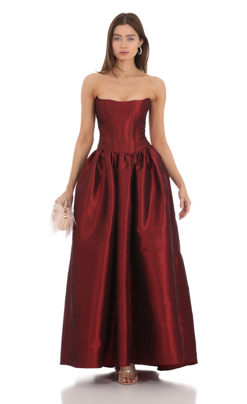 Strapless Corset Gown in Deep Red-Sunny Prom. All rights reserved.
