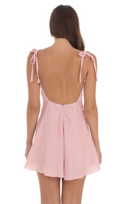 Satin Lace Trim Open Back Dress in Dusty Pink-Sunny Prom. All rights reserved.