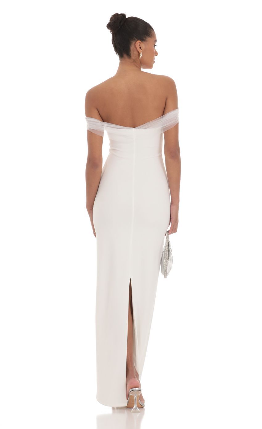 Tulle Off Shoulder Sleeve Maxi Dress in White-Sunny Prom. All rights reserved.