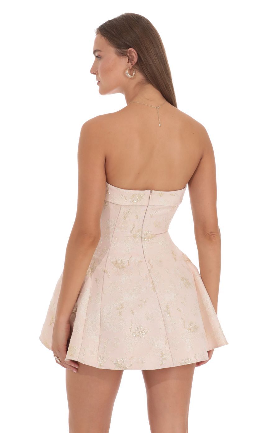 Shimmer Jacquard Strapless Flare Dress in Pink-Sunny Prom. All rights reserved.