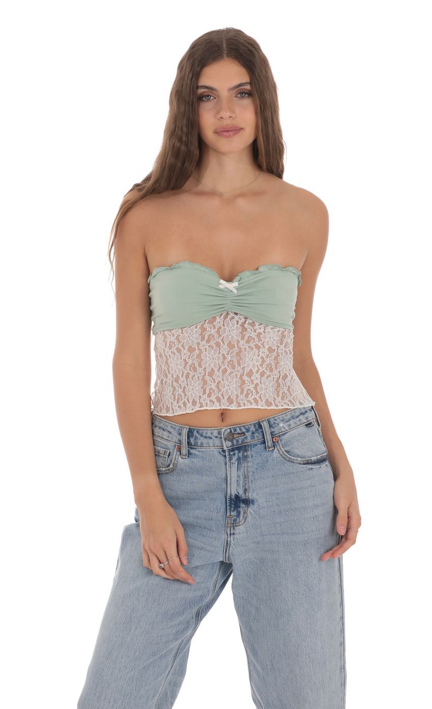 Strapless Lace Top in Sage-Sunny Prom. All rights reserved.