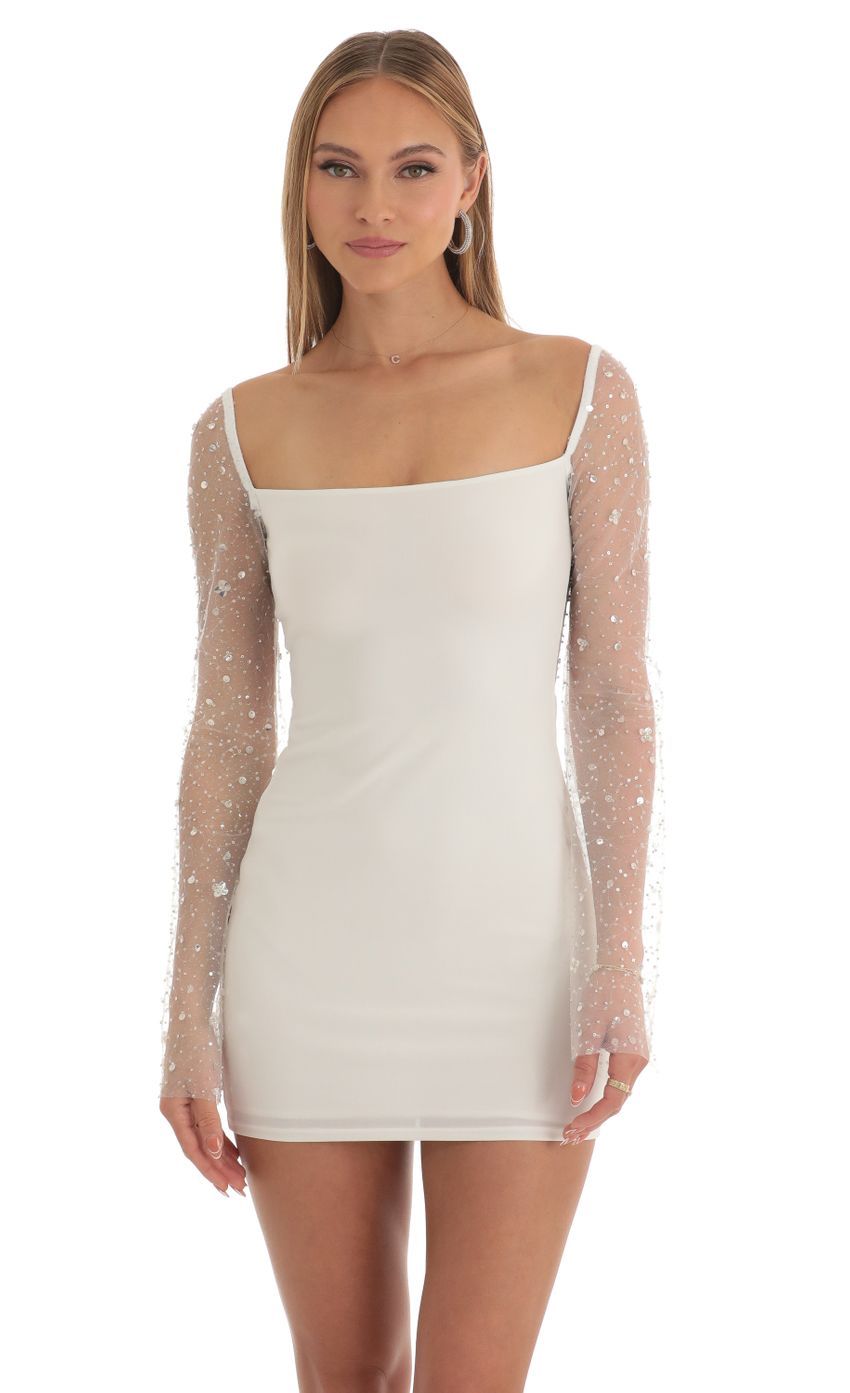 Sequin Long Sleeve Dress in White-Sunny Prom. All rights reserved.