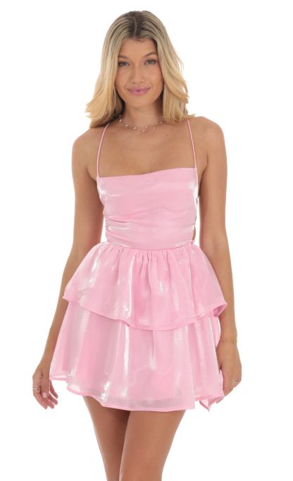 Shimmer Lace Up Dress in Pink-Sunny Prom. All rights reserved.