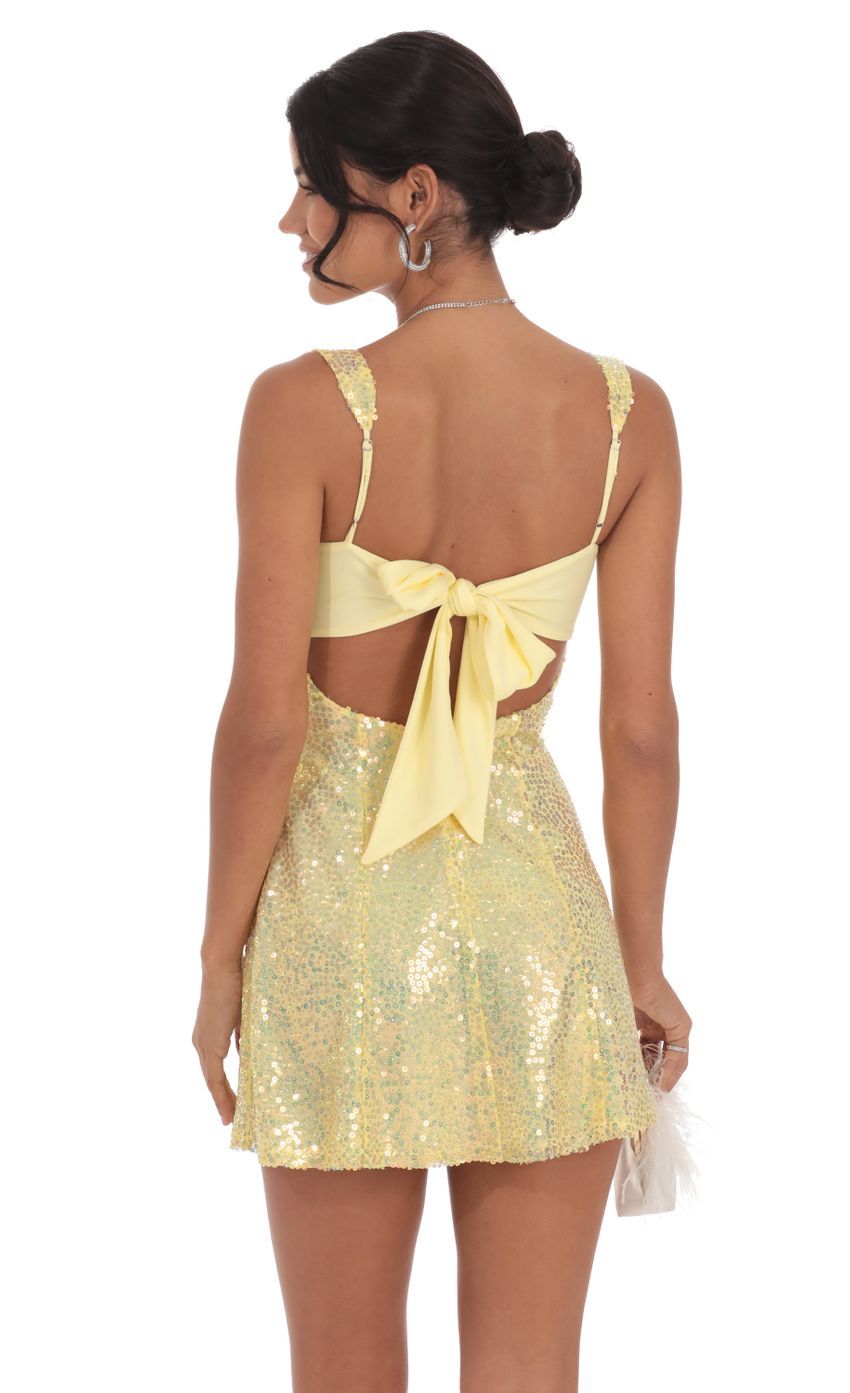 Sequin GLitter Back Bow Bodycon Dress in Yellow-Sunny Prom. All rights reserved.