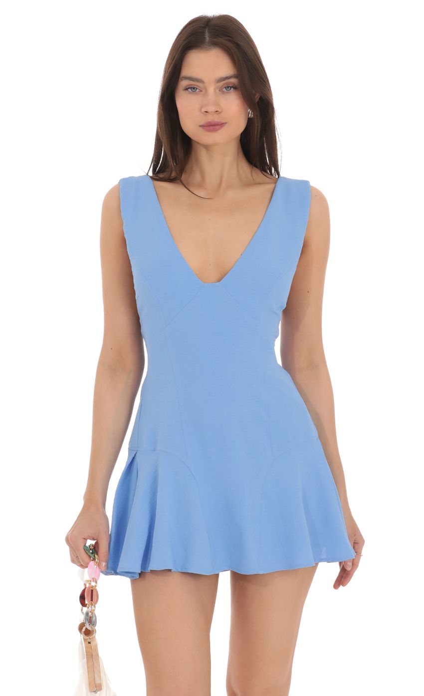 V-Neck Fit and Flare Dress in Blue-Sunny Prom. All rights reserved.