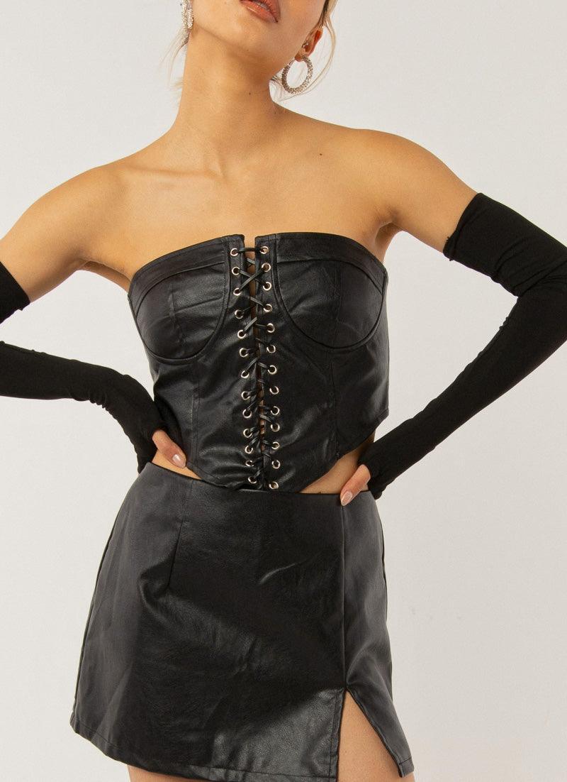 Night Turns Into Morning PU Bustier - Black PU-Sunny Prom. All rights reserved.