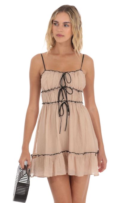Triple Ties Ruched Dress in Brown-Sunny Prom. All rights reserved.