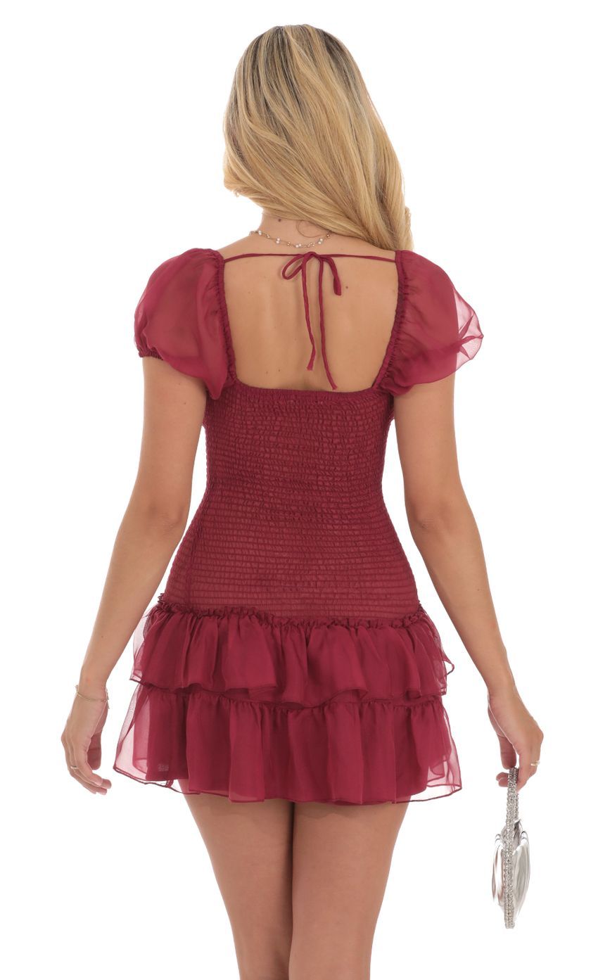 Smocked Ruffle Dress in Maroon-Sunny Prom. All rights reserved.