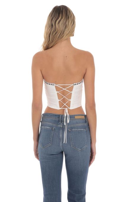 Strapless Jaqcuard Top in White-Sunny Prom. All rights reserved.