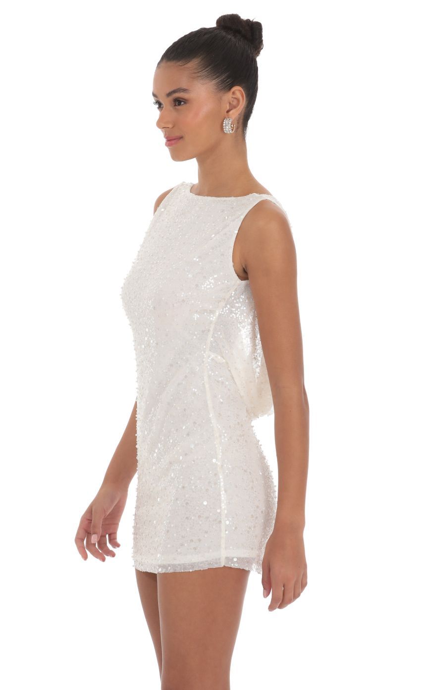 Sequin Draped Open Back Dress in White-Sunny Prom. All rights reserved.