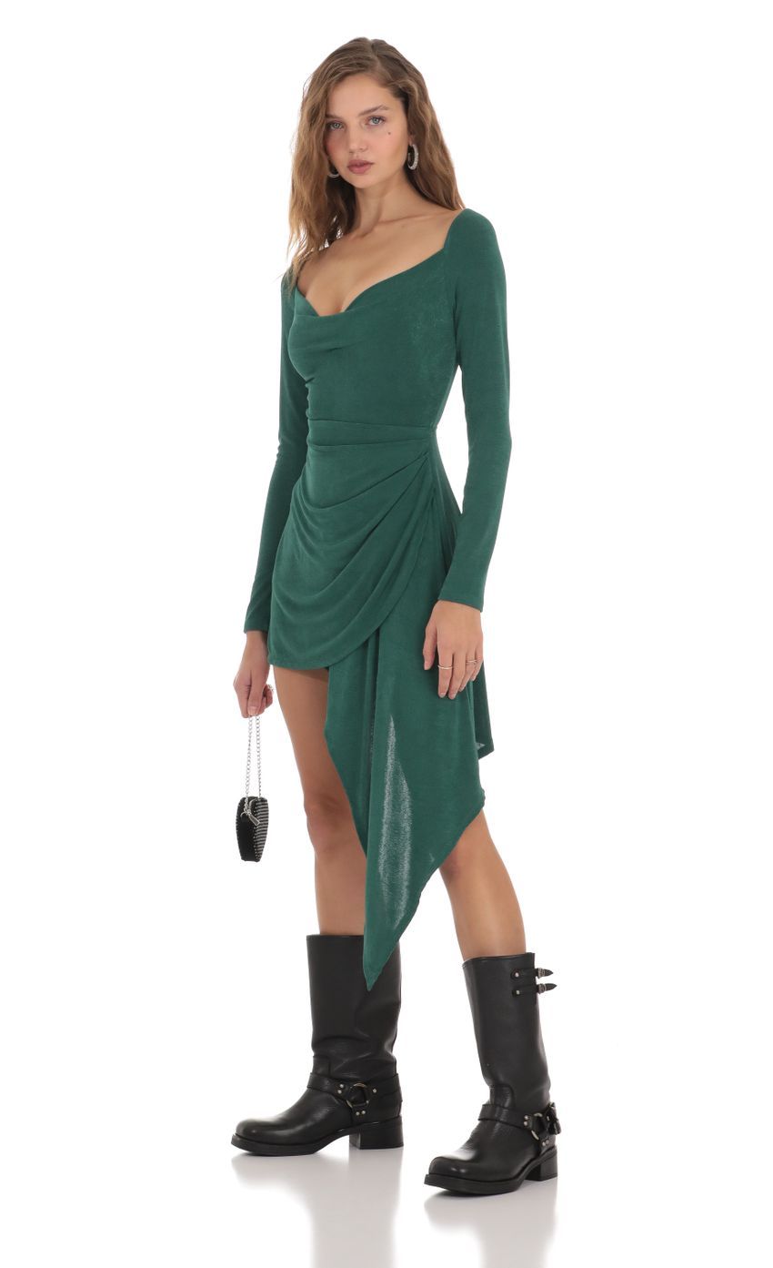 Stormie Asymmetrical Hem Dress in Green-Sunny Prom. All rights reserved.
