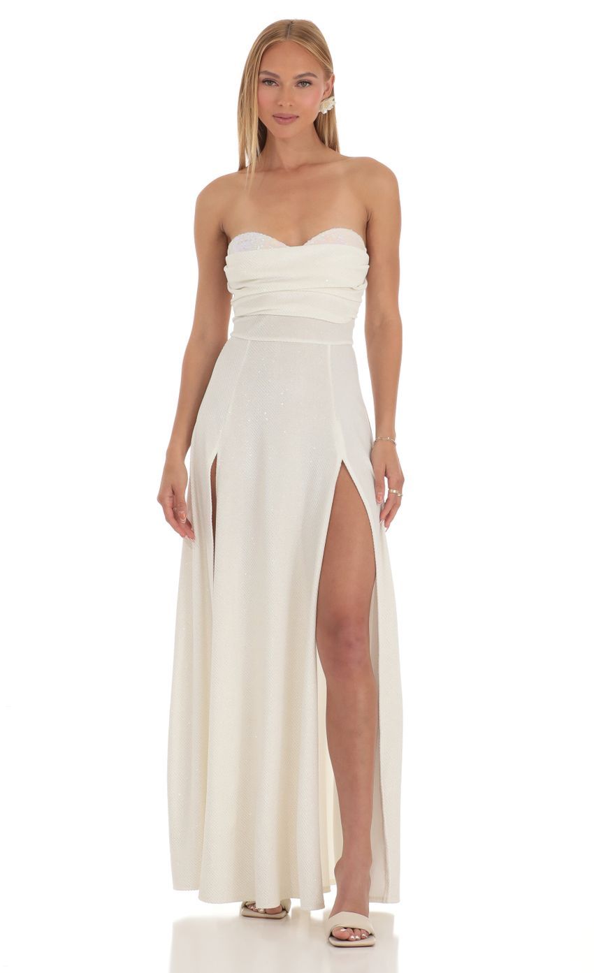 Shimmer Sequin Velvet Maxi Dress in White-Sunny Prom. All rights reserved.