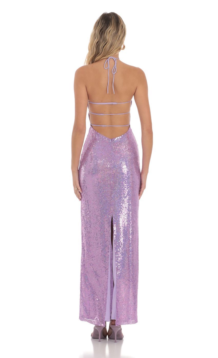 Sequin Halter Maxi Dress in Lavender-Sunny Prom. All rights reserved.