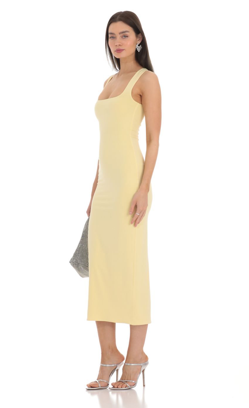 Square Neck Bodycon Midi Dress in Yellow-Sunny Prom. All rights reserved.