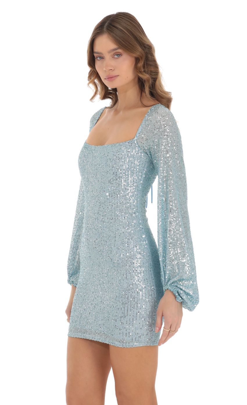 Shantelle Sequin Long Sleeve Dress in Blue-Sunny Prom. All rights reserved.