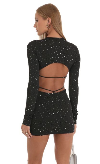 Shimmer Cutout Open Back Dress in Black-Sunny Prom. All rights reserved.
