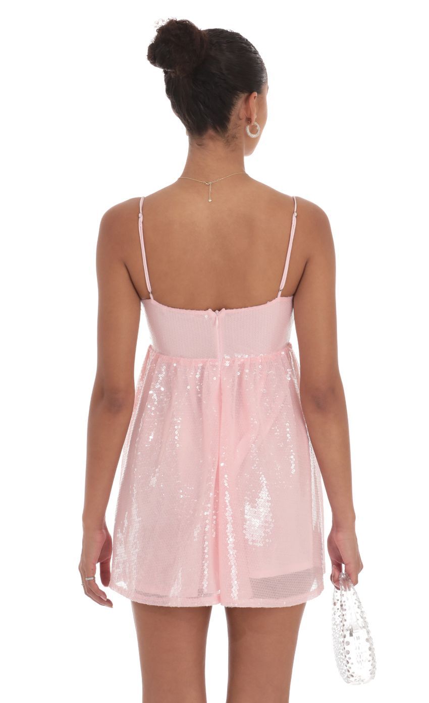 Sequin Front Bow Babydoll Dress in Pink-Sunny Prom. All rights reserved.