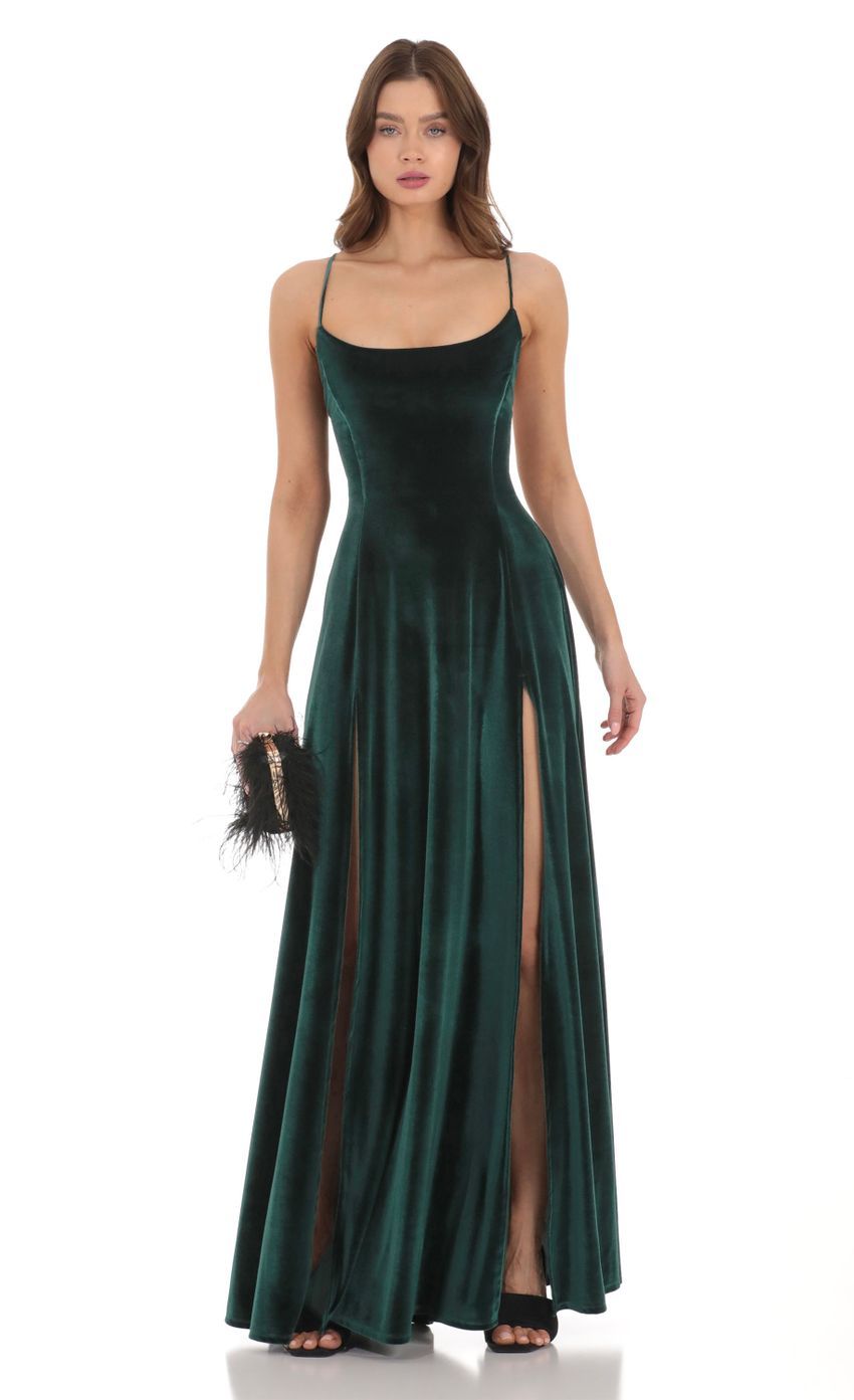 Velvet Double Slit Maxi Dress in Green-Sunny Prom. All rights reserved.
