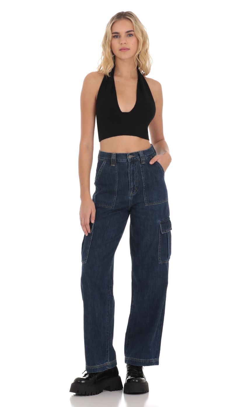 Wide Leg Cargo Jeans in Dark Denim-Sunny Prom. All rights reserved.