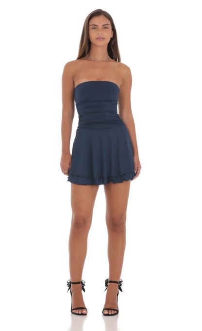 Strapless Ruched A-line Dress in Navy-Sunny Prom. All rights reserved.