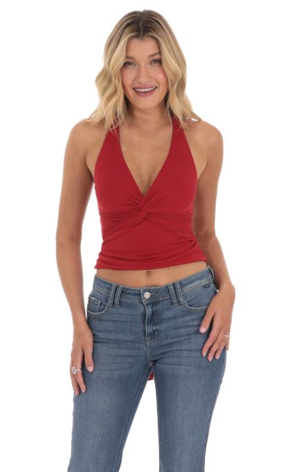 Twist Cross Back Top in Red-Sunny Prom. All rights reserved.