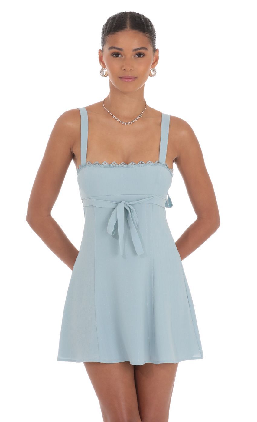 Shimmer Ribbon Embroidered Trim Dress in Blue-Sunny Prom. All rights reserved.