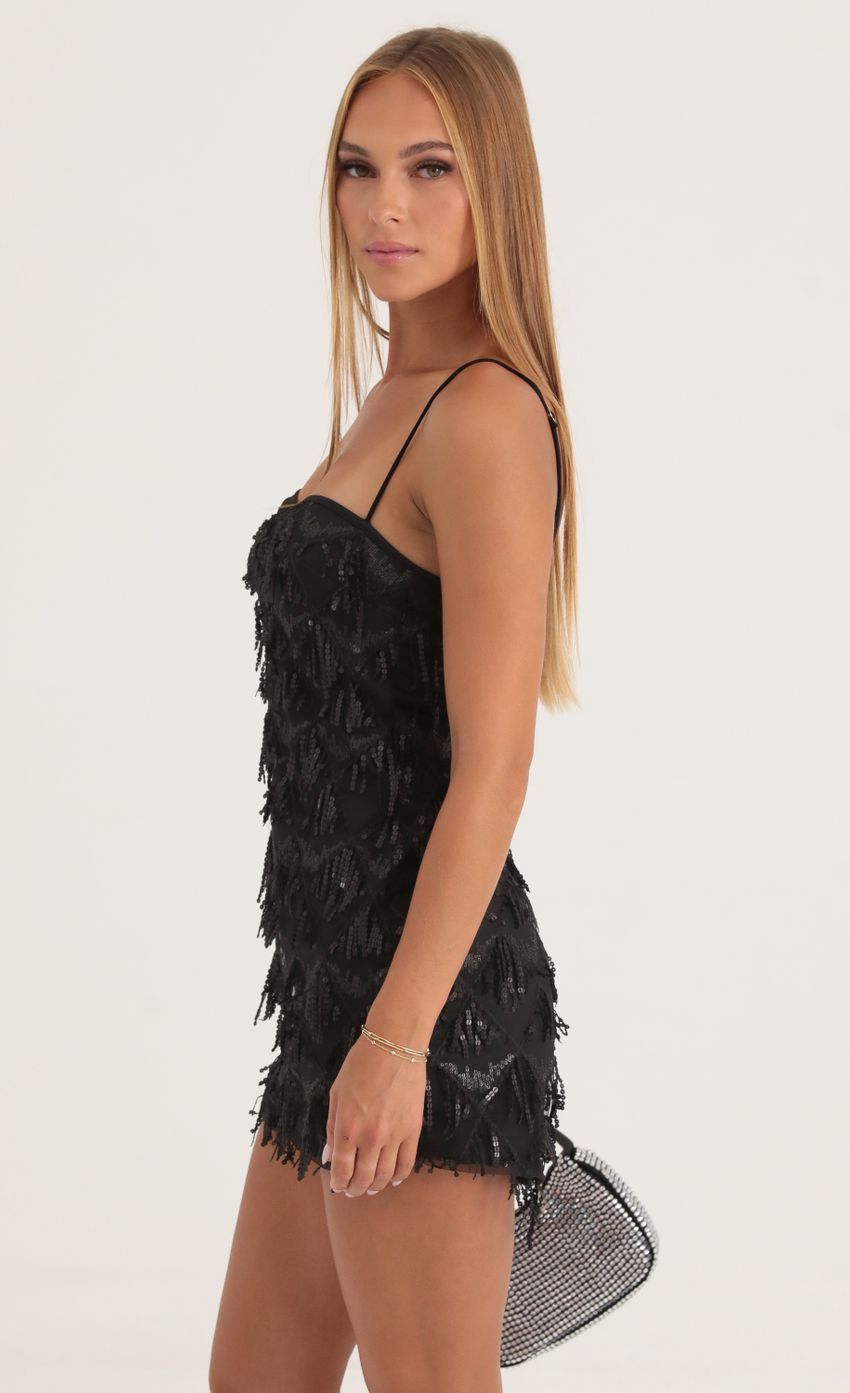 Tulle Sequin Fringe Dress in Black-Sunny Prom. All rights reserved.