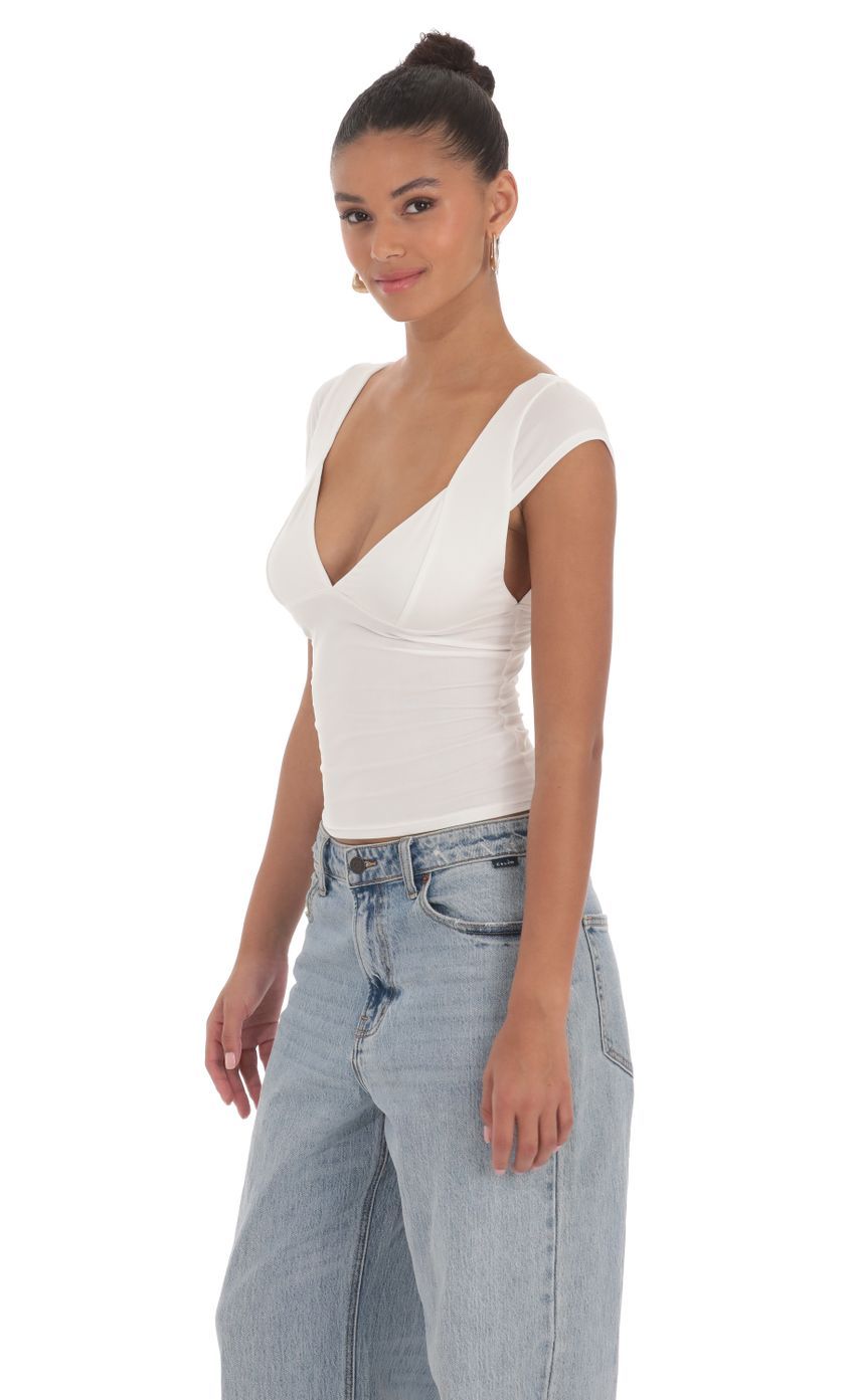 Short Sleeve V-Neck Top in White-Sunny Prom. All rights reserved.