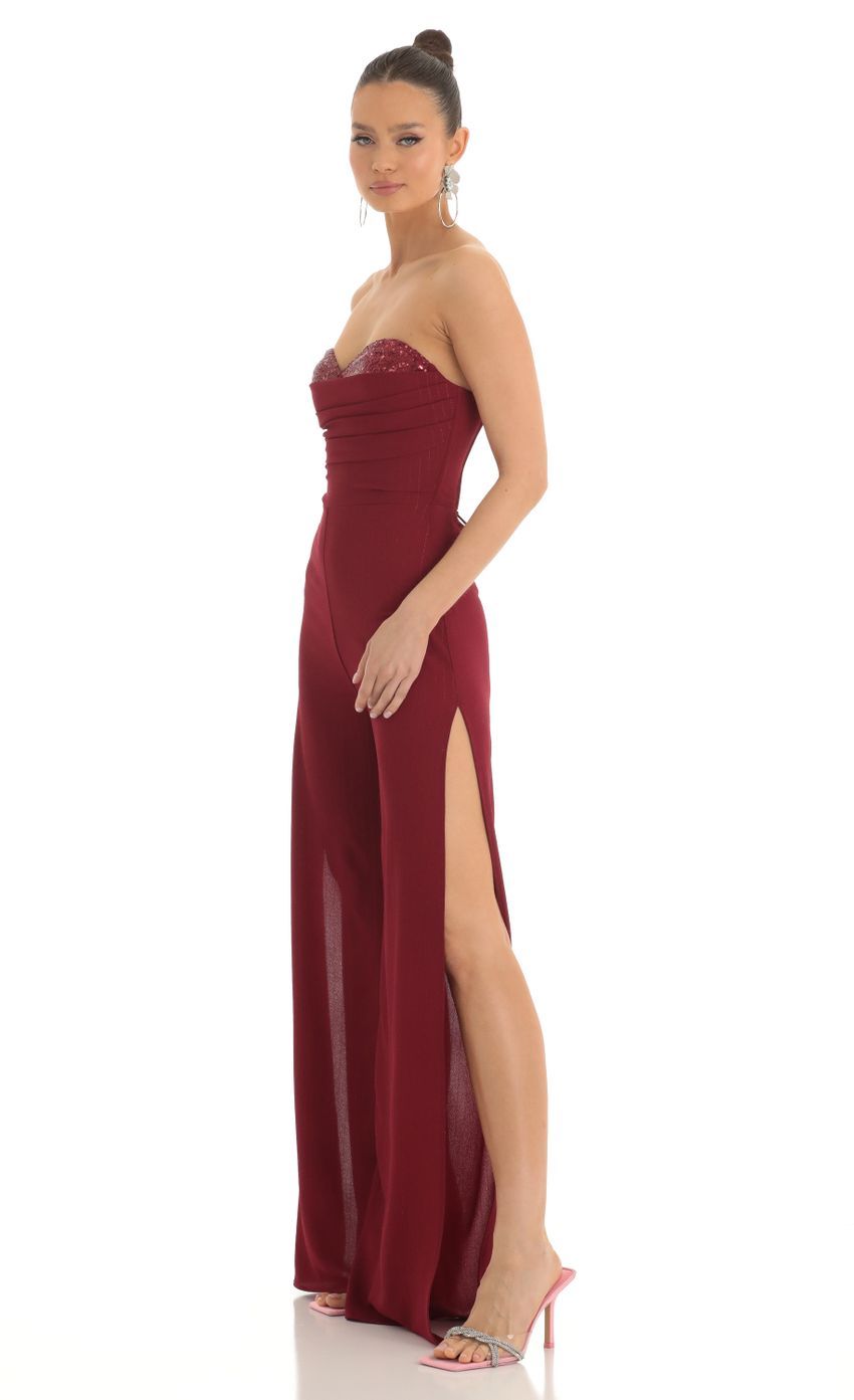 Sequin Bust Crepe Jumpsuit in Red-Sunny Prom. All rights reserved.