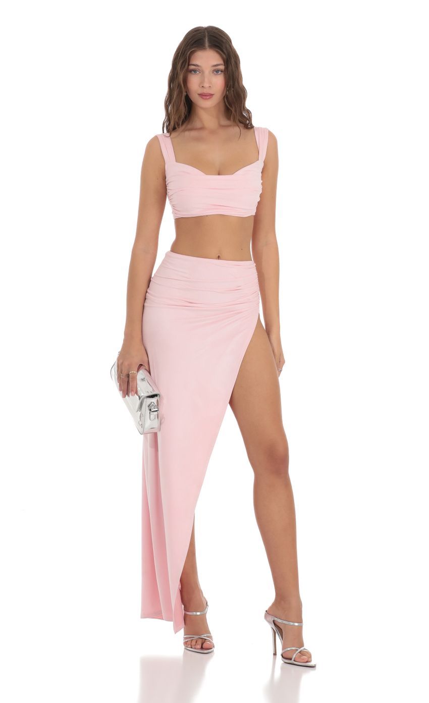 Suede Ruched Two Piece Set in Pink-Sunny Prom. All rights reserved.