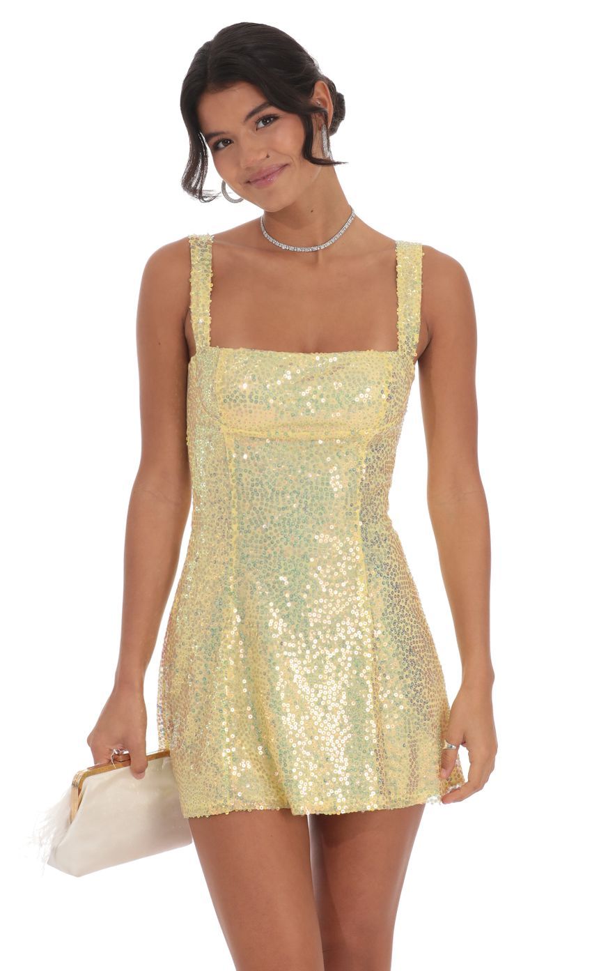 Sequin GLitter Back Bow Bodycon Dress in Yellow-Sunny Prom. All rights reserved.