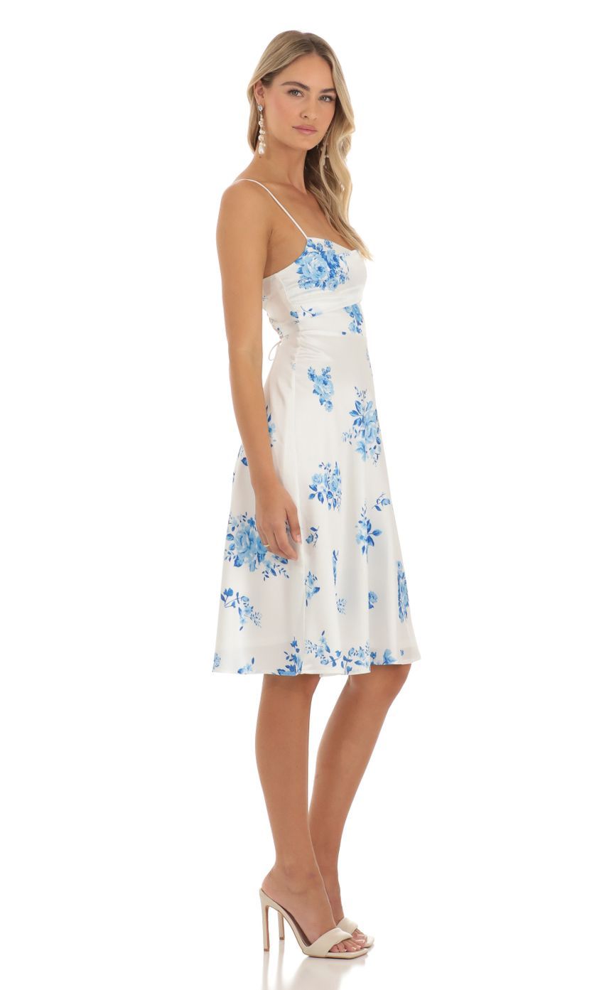 Satin Floral Midi Dress in White-Sunny Prom. All rights reserved.