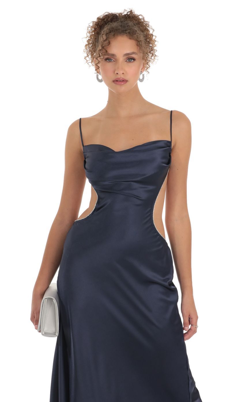 Satin Rhinestone Maxi Dress in Navy-Sunny Prom. All rights reserved.