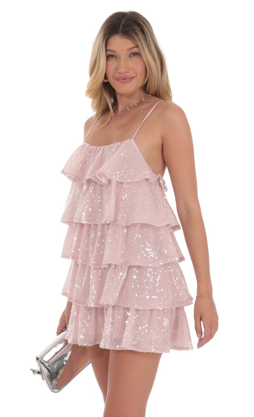 Sequin Ruffle Shift Dress in Dusty Pink-Sunny Prom. All rights reserved.