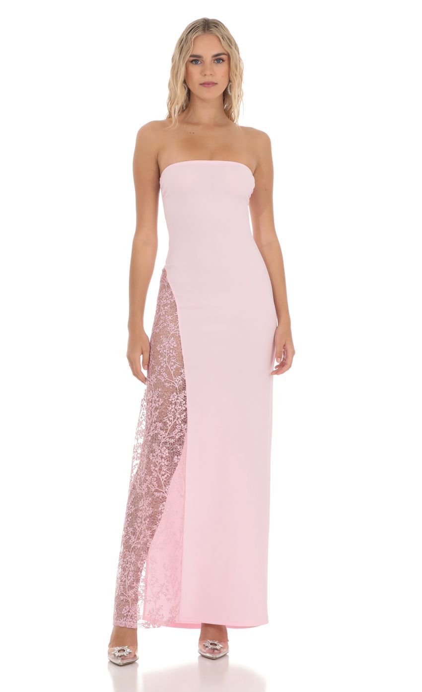 Strapless Lace Embroidered Slit in Pink-Sunny Prom. All rights reserved.