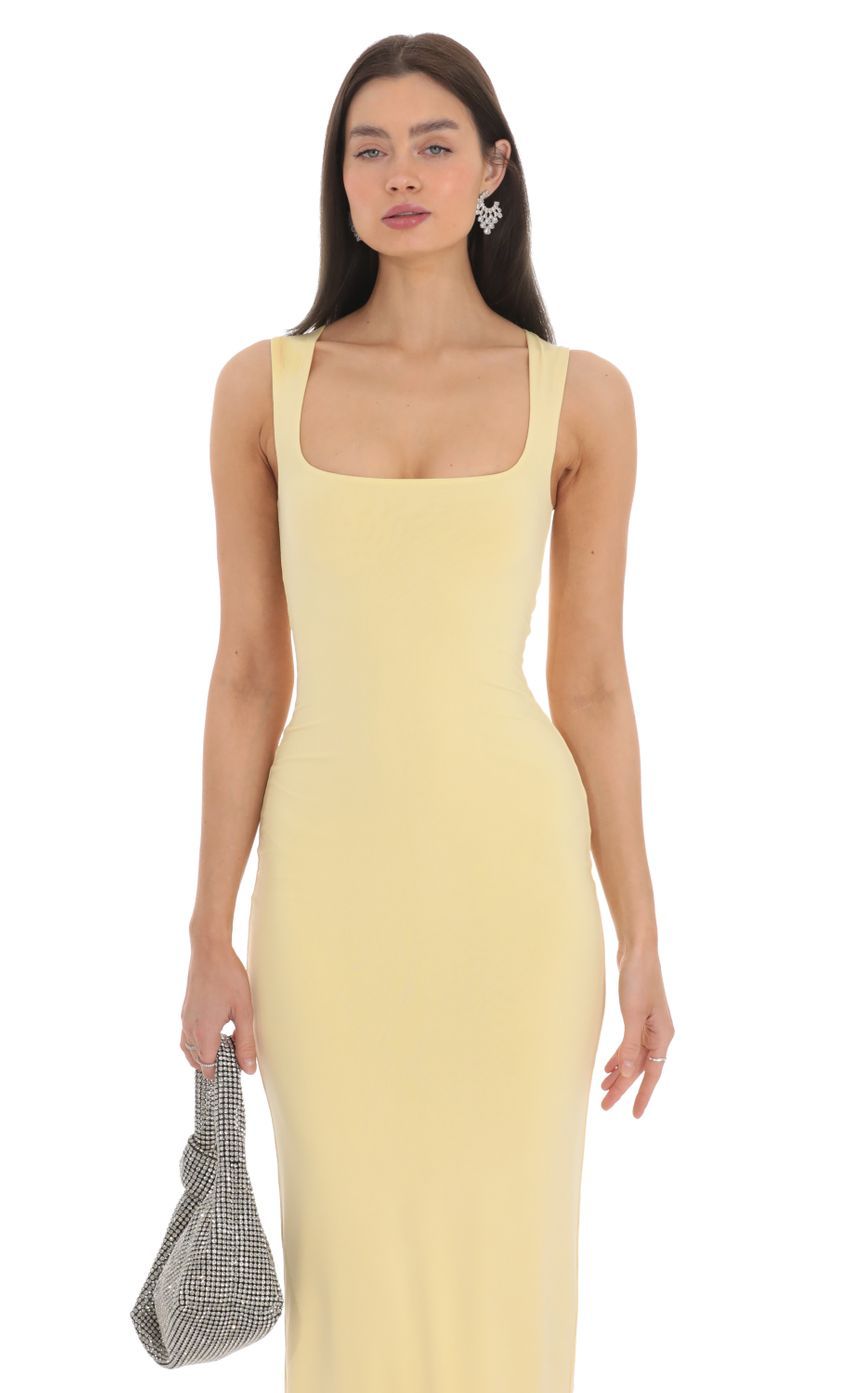Square Neck Bodycon Midi Dress in Yellow-Sunny Prom. All rights reserved.