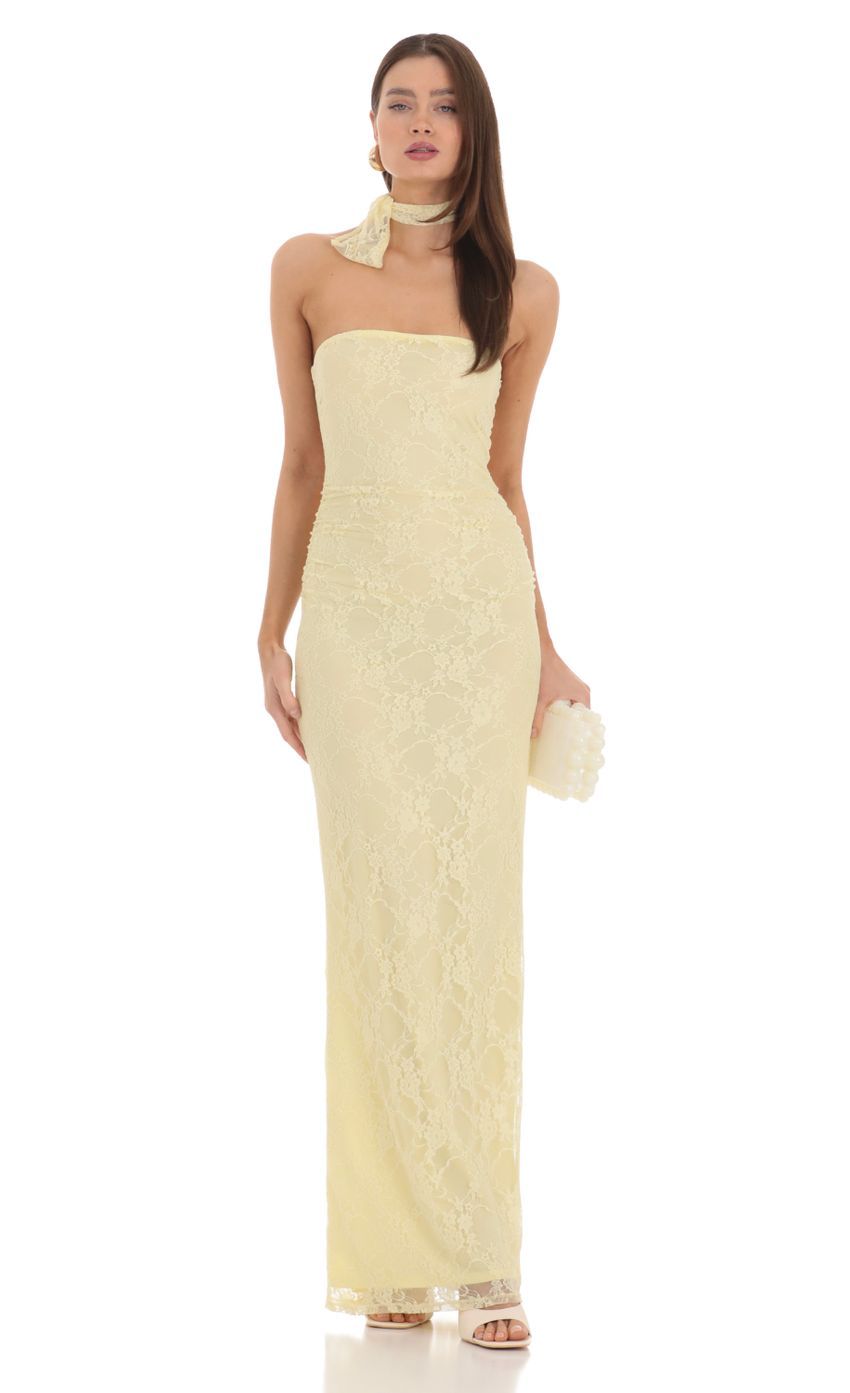 Scarf Lace Maxi Dress in Yellow-Sunny Prom. All rights reserved.