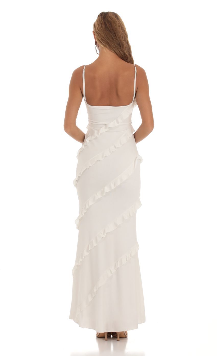 Shimmer Ruffle Maxi Dress in White-Sunny Prom. All rights reserved.